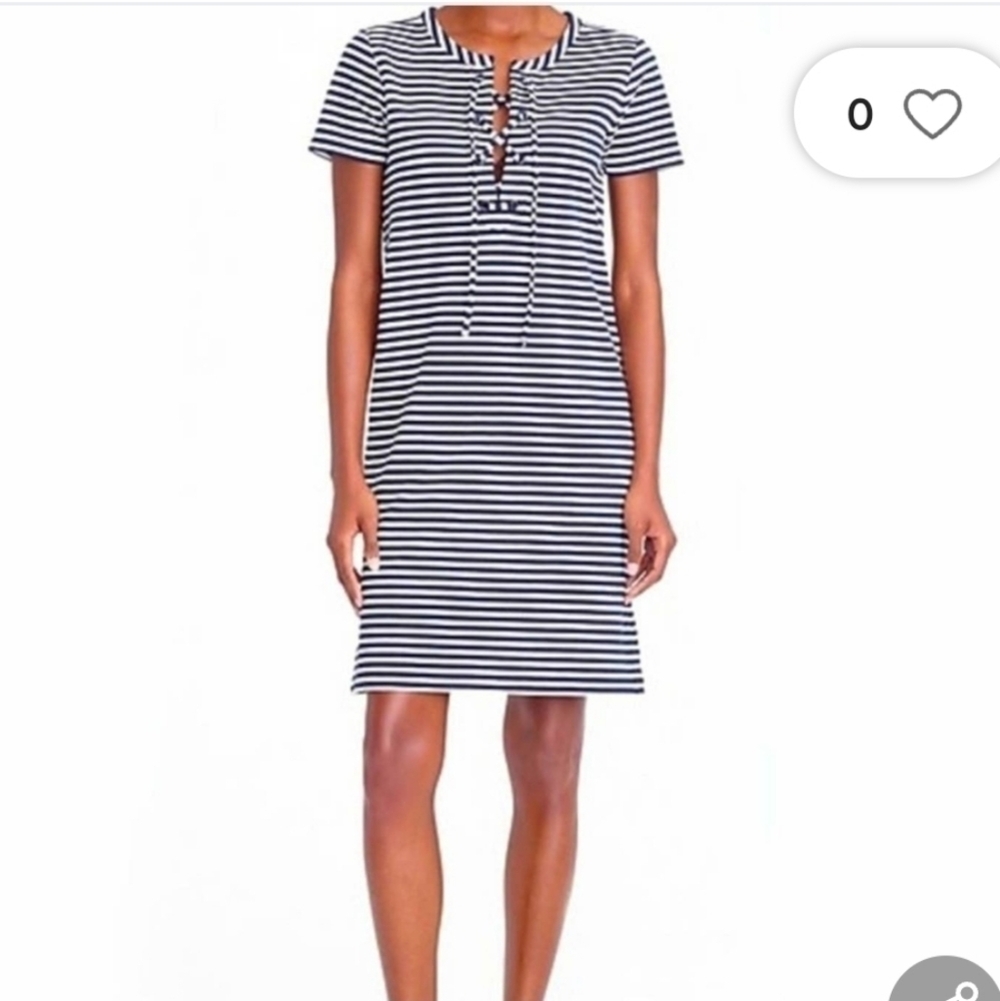 *Last Chance* J. Crew Striped Lace Up Knit Dress Navy White Cotton
